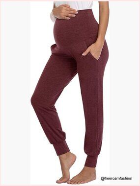 Maternity Joggers Stretchy Lounge Pants High Waist Pockets Comfort